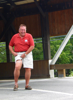 
                    Mikey shows some leg at one of New Hampshire's signature covered bridges in Jackson, New Hampshire.
                                            (Shannon Mullen)
                                        