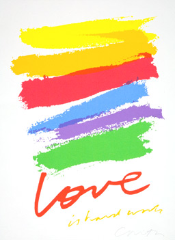 
                    "love is hard work," silkscreen print, 1985.
                                            (Corita Art Center/Immaculate Heart Community/Joshua White)
                                        