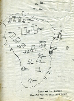 
                    A drawing of the Alamoosook Island near Bucksport, Maine, where the camp was based for eight weeks every summer.
                                            (Victoria Silks)
                                        