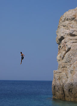 
                    Michael Langlois darlingly jumps of a cliff into the water.
                                            (Michael Langlois)
                                        