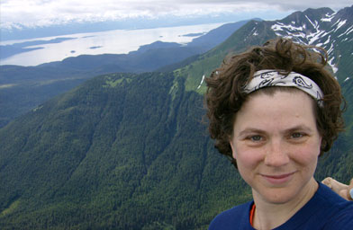 
                    A self-portrait on top of Mt. McGinnis (4228 feet above sea level) on her 39th birthday: July 27, 2007.
                                            (Beth Weigel)
                                        