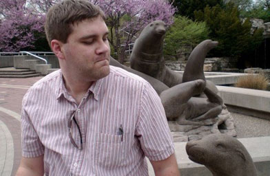 
                    Andy reacting to a sculpture at the St. Louis Zoo.
                                            (Courtesy Andy Maynard)
                                        