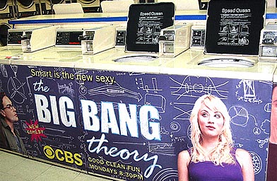 
                    Ads for the TV series Big Bang Theory greet a captive audience at a laundromat.
                                            (David Kessler/Laundromedia.com)
                                        