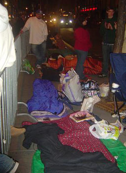 
                    "Saturday Night Live" stand-by line goers with their sleeping bags and fold out chairs.
                                            (Heather Augar)
                                        