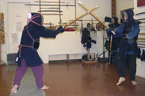 
                    Kenjitsu students practicing at Hoshino's dojo in San Francisco, Calif.
                                            (Krissy Clark)
                                        