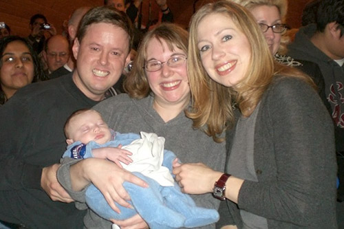 
                    The McNarney family and Chelsea Clinton in Cumming, Iowa on Dec. 26.
                                            (Courtesy Michael McNarney)
                                        
