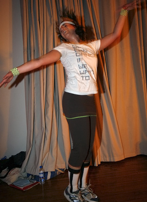 
                    Dance Dance Party Party co-founder Jenn Brandel lands a jump.
                                            (Jasmin Shah)
                                        