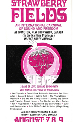 
                    A poster from the Strawberry Fields Festival in New Brunswick, Canada, which featured the Youngbloods, Led Zeppelin and Canned Heat.
                                            (--)
                                        