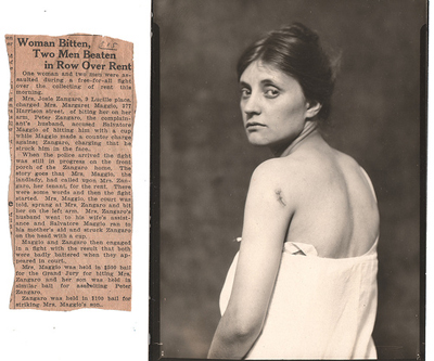 
                    This mug shot reveals a woman's bitten shoulder and came with a newspaper clipping that describes the fight over rent that led to the arrest.
                                            (Courtesy Steidl & Partners Publishing)
                                        