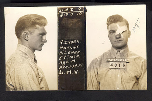 
                    Rindex Harlan Hileman was arrested in Davenport, Iowa, in 1938. He was 19 years old.
                                            (Courtesy Steidl & Partners Publishing)
                                        
