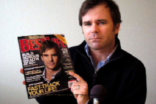 
                    Charlie and his doppelganger Jeff Gordon on the cover of Best Life magazine.
                                            (Drivetech Racing School)
                                        