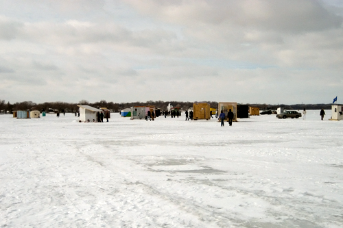
                    A view of Medicine Lake, where for a few weeks every year, a temporary village of Art Shanties springs up.
                                            (Angela Kim)
                                        