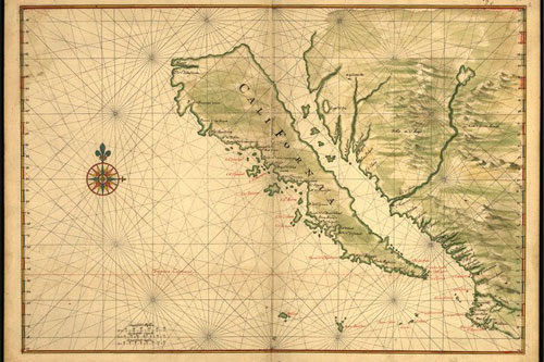 
                    Map of California as an island, circa 1650.
                                            (United States Library of Congress)
                                        
