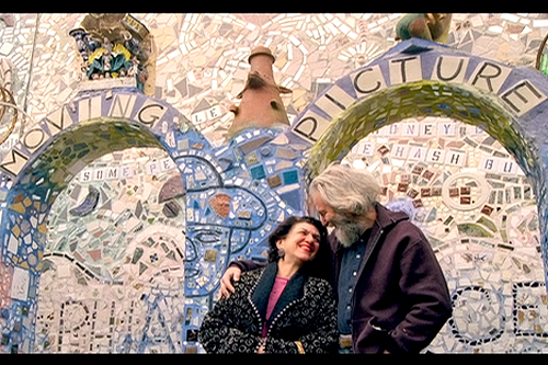 
                    Isaiah and Julia Zagar amidst a mosaic created by Isaiah.
                                            (Courtesy Herzliya Films)
                                        