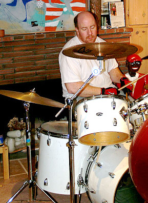 
                    Scott Chicken on drums during a Chicken Starship rehearsal.
                                            (Scott Wooster)
                                        