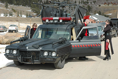 
                    A hearse fit for a superhero prepares for its run in the parade.
                                            (Aaron Storms, Gilpin County News)
                                        