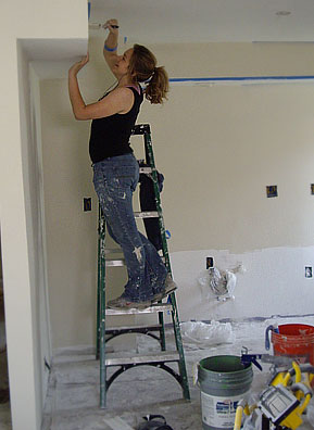 
                    A St. Bernard Project worker paints wall.
                                            (Jenni Lawson)
                                        