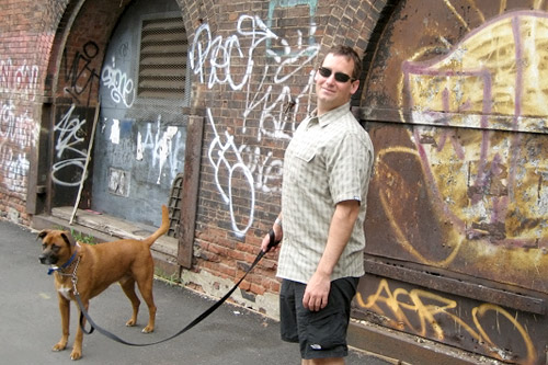 
                    Phillip Carter walking with his dog Peet in Brooklyn, New York, August 2007.
                                            (Courtesy Phillip Carter)
                                        