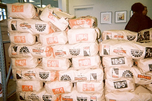 
                    Stacks of potatoes in the marketplace of the Cleveland Food Bank are free for people running hunger programs in northeast Ohio.
                                            (Kaiah Callahan)
                                        