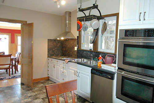
                    The before shot of the kitchen is on the right and the newly re-decorated kitchen "after" shot is on the left.
                                            (Cotty Lowry)
                                        