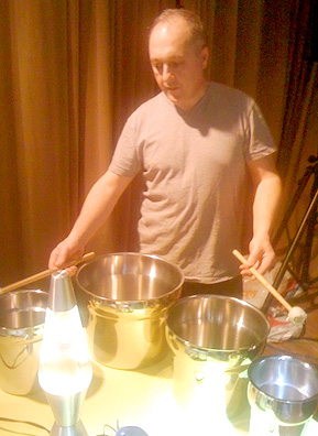 
                    Fast Forward making his own special brand of music with mallets and metal sauce pots.
                                            (Josh Rogosin)
                                        