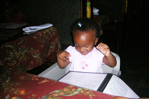 
                    "I'll have the enchiladas!" One-year-old Leila Brumfield is trying to convince her parents that there is no need for a "kids menu."
                                            (Millie Jefferson)
                                        