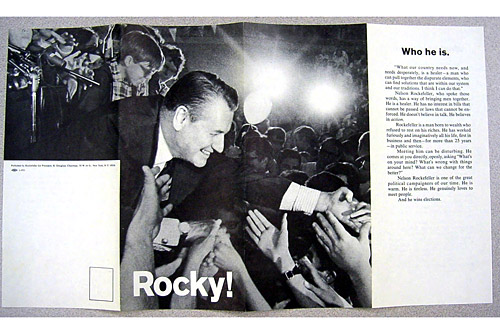 
                    Page one of a political pamphlet produced for the Republican primary campaign of Nelson Rockefeller, who ran against Richard Nixon in 1968 in his third bid for the Republican presidential nomination. Rockefeller's candidacy represented the more liberal wing of the Republican party.
                                            (Courtesy Hudson Library & Historical Society)
                                        