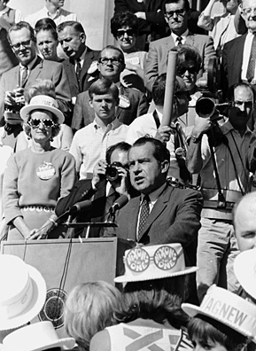 
                    Richard Nixon speaking on the Statehouse steps during a campaign stop in Idaho in 1968.
                                            (Wayne Cornell)
                                        