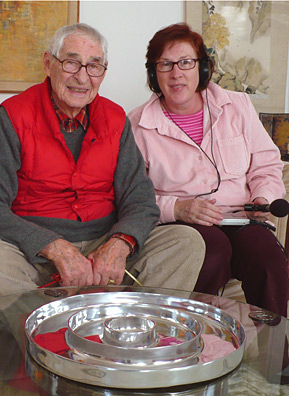 
                    Friedman and her father hang out before his 90th birthday party. Note the party platter in the foreground, which Friedman and her sister gave to their dad for his birthday.
                                            (Valerie Pogue)
                                        
