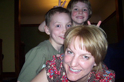 
                    Julie Nicholds and her children: "These are the only monkeys on my back these days -- Mother's Day 2008."
                                            (Courtesy Julie Nicholds)
                                        