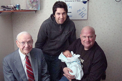 
                    Clockwise from the left: Albert Carter (85), Steve Carter (28), Joel Carter (55) and Emerson Carter (24 hours).
                                            (Mindy Chateau)
                                        