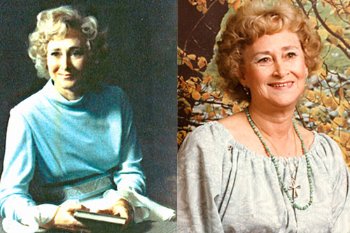 
                    Weekend America listener Julia Dole's mother Wilhelmina in side-by-side photos: On the left is Wilhelmina in the 70s, after her rhinoplasty surgery, and on the right is a birthday portrait of Wilhelmina when she was 70-something.
                                            (Courtesy Julia Dole)
                                        