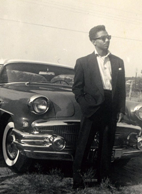 
                    Desiree Cooper's father Willie Cooper, Sr., and "Old Betsy" -- a 1954 Buick Special that was the first new car he ever owned. He especially loved the chrome.
                                            (Courtesy Desiree Cooper)
                                        