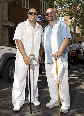 
                    Danny Vecchiano (left), is Apprentice Capo in the feast. He stands here with his cousin Joe Peluso, who was the Capo Peranza from 1991-1992. Danny has about a 20-year wait ahead of him before he can become Capo Peranza.
                                            (Michael Bocchieri)
                                        