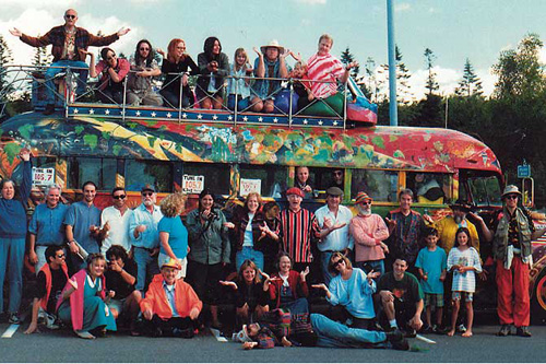
                    The Merry Prankster gang and the bus.
                                            (Courtesy of Zane Kesey)
                                        
