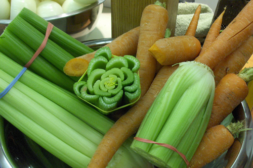 
                    Celery and carrots waiting to be sliced, diced, chopped and julienned.
                                            (Marc Sanchez)
                                        