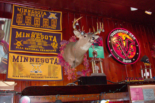 
                    Deer heads line the walls at The Gopher Bar. "You should see their butts on the other side of the wall!" says owner Cheri Kappas.
                                            (John Moe)
                                        