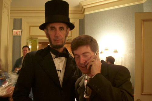 
                    Hugh hangs out with Abe Lincoln at the Arizona Delegates breakfast.
                                            (Jim Gates)
                                        