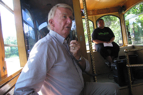 
                    Harry McFarland leads the historic trolley tour.
                                            (Joel Rose)
                                        