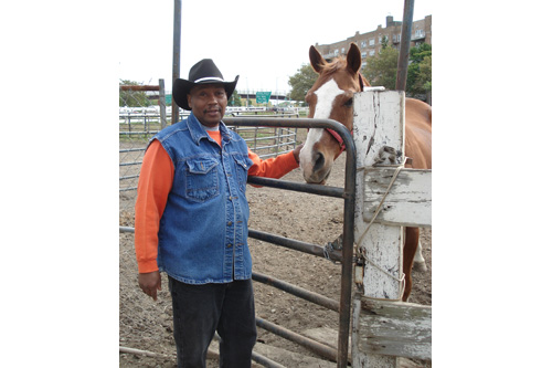 
                    Doug "Dirty Dog" Elder shows off his horse, Little Jack.
                                            (Eric Molinsky)
                                        
