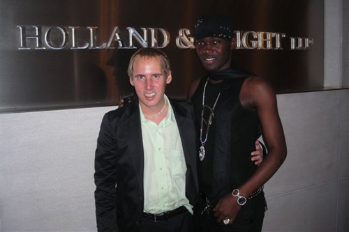 
                    Pape Mbaye and his attorney Christopher Nugent of the law firm Holland & Knight in Washington, D.C. In Senegal, Mbaye, who is 24, was a well-known entertainer. He hopes to relaunch his career from the United States.
                                            (Desiree Cooper)
                                        