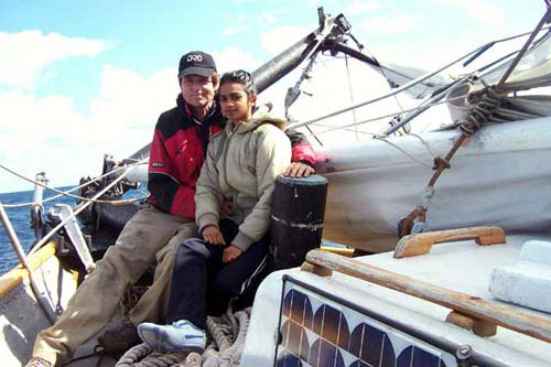 
                    Reid Stowe and Soanya Ahmad on the deck of the Schooner Anne.
                                            (Courtesy Reid Stowe)
                                        