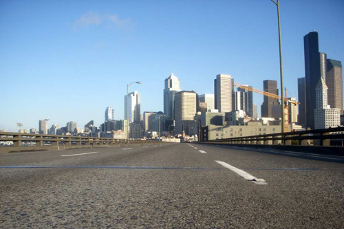 
                    A deserted Alaskan Way Viaduct, empty and closed for inspection. The Washington State Department of Transportation (WSDOT) closes the viaduct two times a year for inspections.
                                            (Jim Gates)
                                        