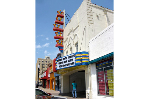 
                    The Texas Theatre in the Oak Cliff section of Dallas. This is where Lee Harvey Oswald was apprehended. A local nonprofit is now trying to renovate it.
                                            (Julia Barton)
                                        
