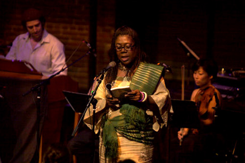 
                    Patricia Jabbeh Wesley is an associate professor of English at Penn State University in Altoona, Pennsylvania. She, along with eight other poets, joined jazz musicians on stage for the fourth annual City of Asylum Pittsburgh jazz and poetry concert.
                                            (Renee Rosensteel)
                                        
