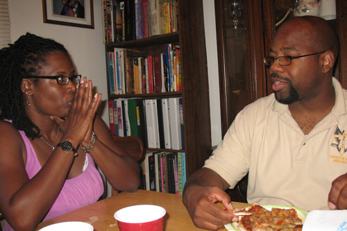 
                    Jamillah Gilbert discusses houses she's been viewing while her husband, Mark, has dinner.
                                            (Laurie Stern)
                                        