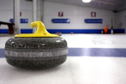 
                    A curling stone on the ice at the St. Paul Curling Club: Each rock weights about 42 lbs.
                                            (Rob Byers)
                                        