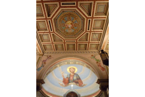 
                    This is the detail of the ceiling at Most Holy Redeemer. The parish began as an Irish enclave. Now it's largely Hispanic.
                                            (Desiree Cooper)
                                        