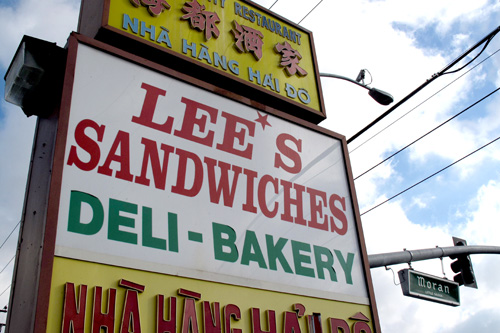
                    The sign outside Lee's Sandwich shop in Orange County's Little Saigon.
                                            (Corey Takahashi)
                                        