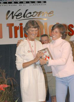 
                    She's something of a celebrity to the other triathletes.
                                            (Bakke/Svensson/Ironman)
                                        